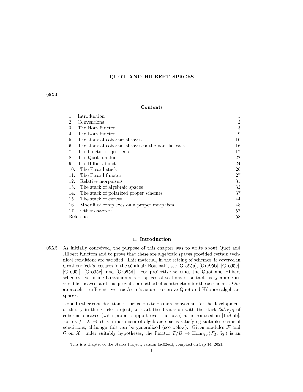 QUOT and HILBERT SPACES 05X4 Contents 1. Introduction 1 2