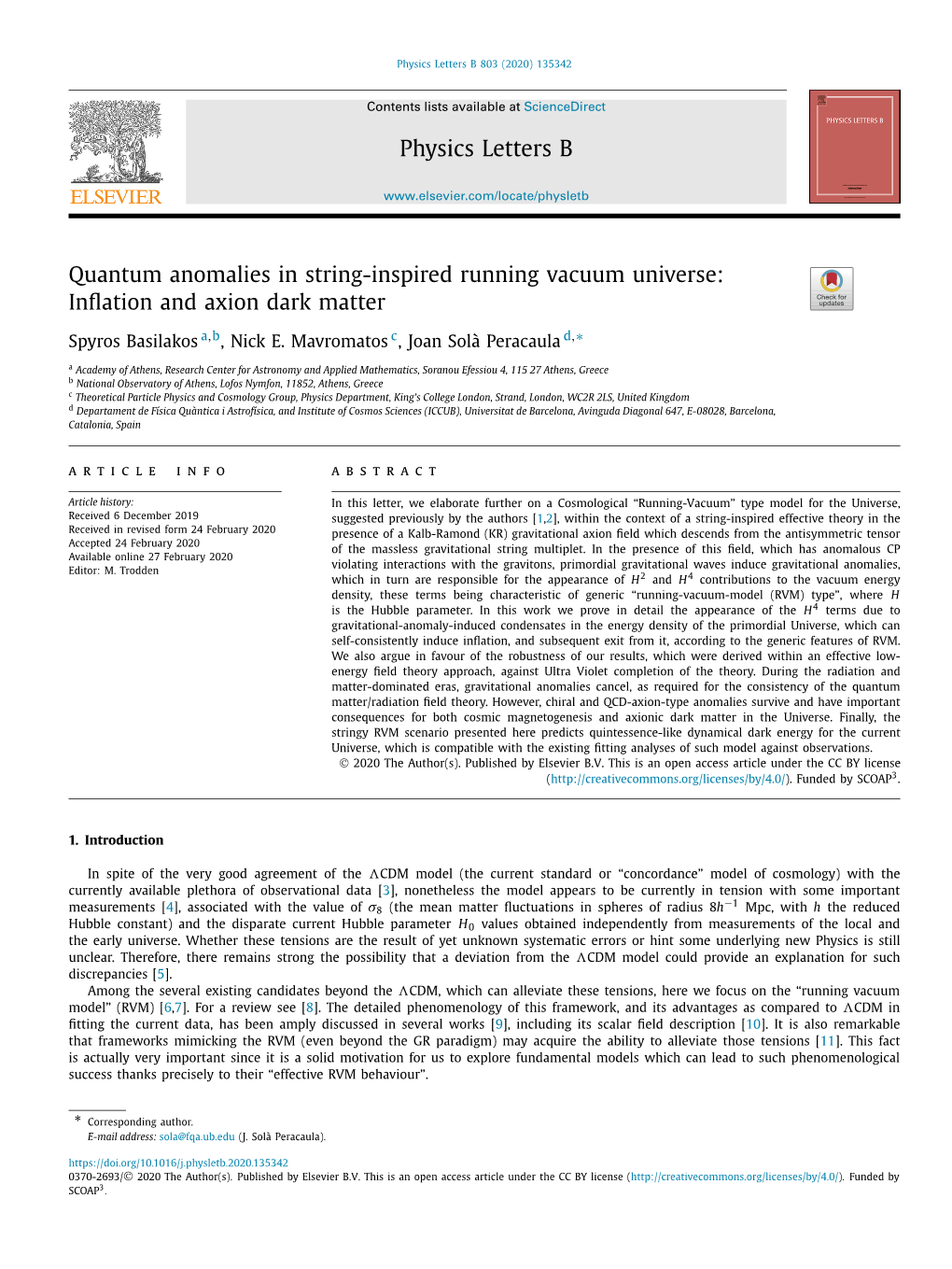 Quantum Anomalies in String-Inspired Running Vacuum Universe: Inﬂation and Axion Dark Matter ∗ Spyros Basilakos A,B, Nick E