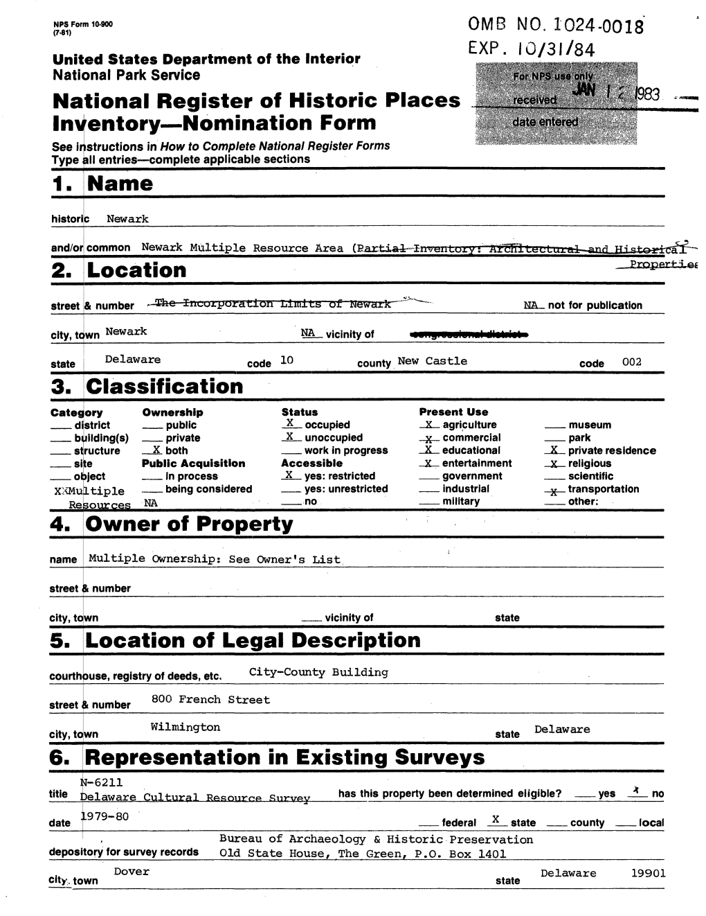 Ln\ Fentory-Nomination Form Jjj} Name Location Classification Owner Of