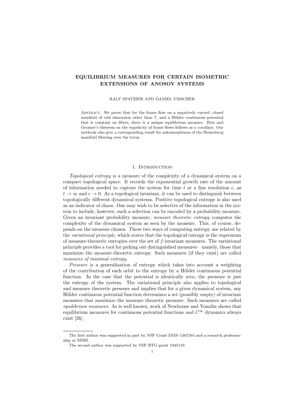 Equilibrium Measures for Certain Isometric Extensions of Anosov Systems