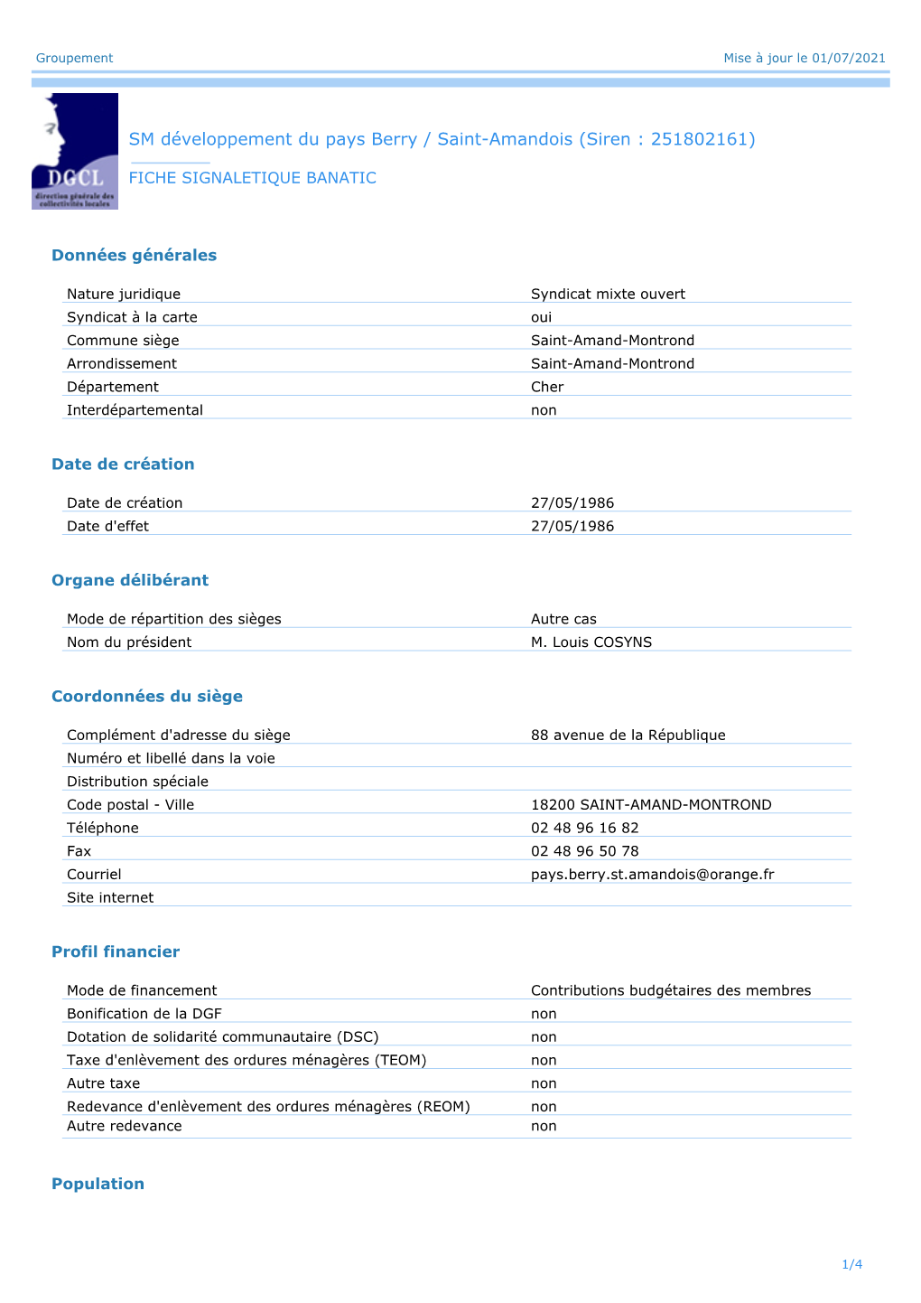 SM Développement Du Pays Berry / Saint-Amandois (Siren : 251802161)