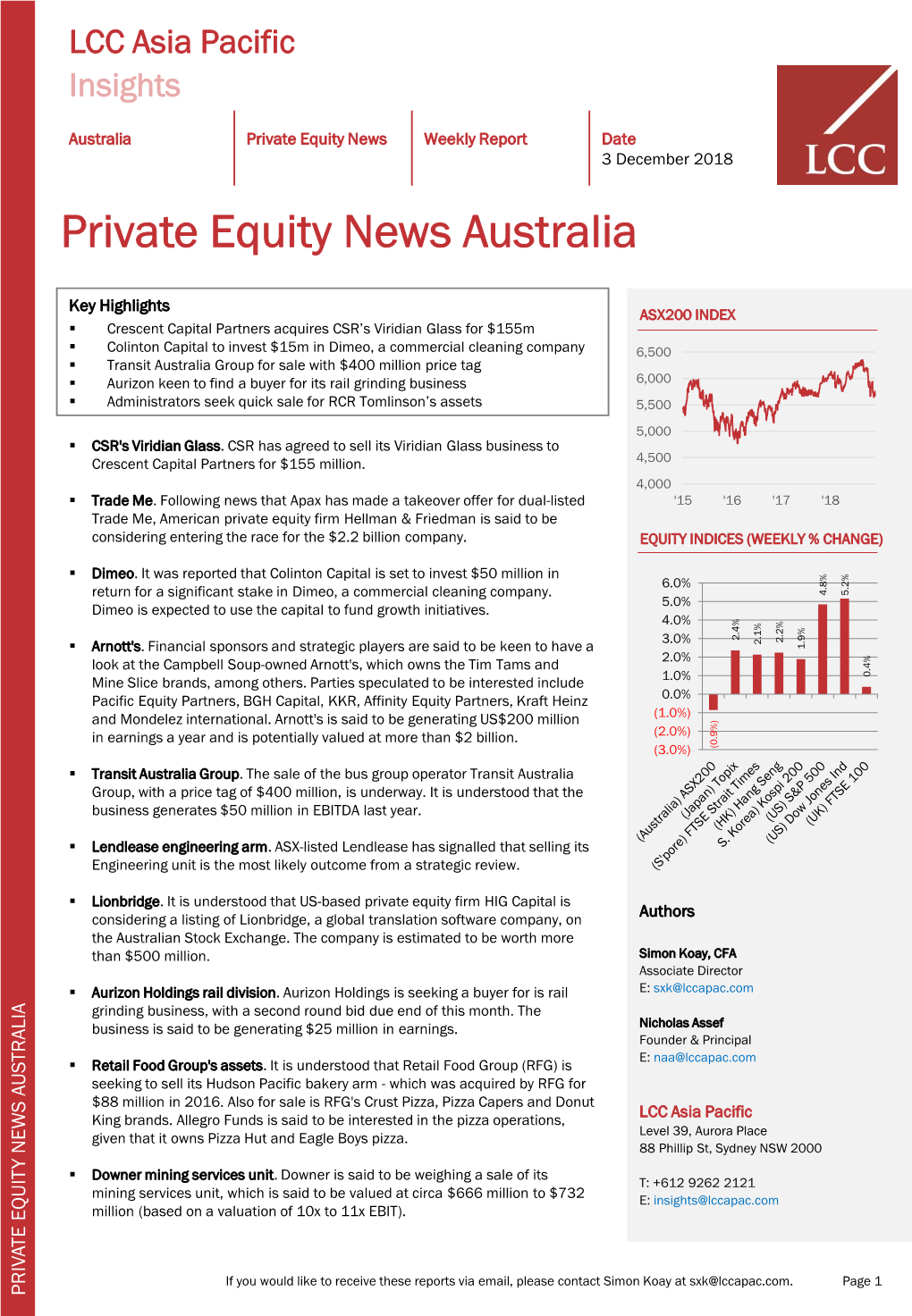 Private Equity News Australia 3 December 2018