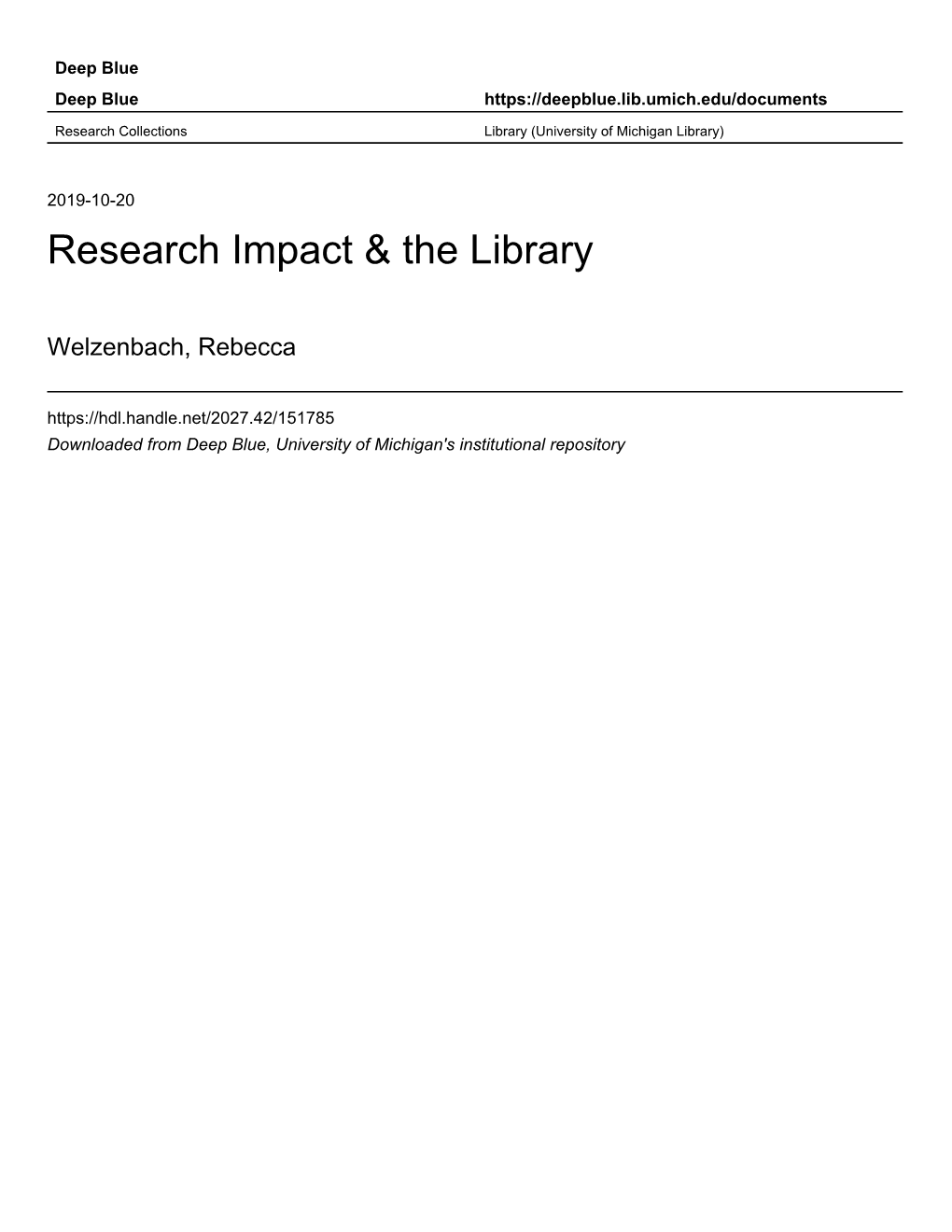 Research Impact & the Library