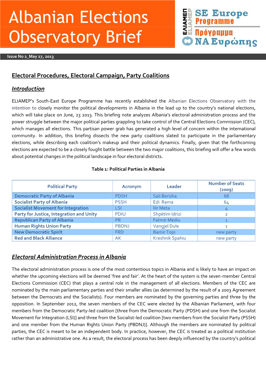 Albanian Elections Observatory Brief