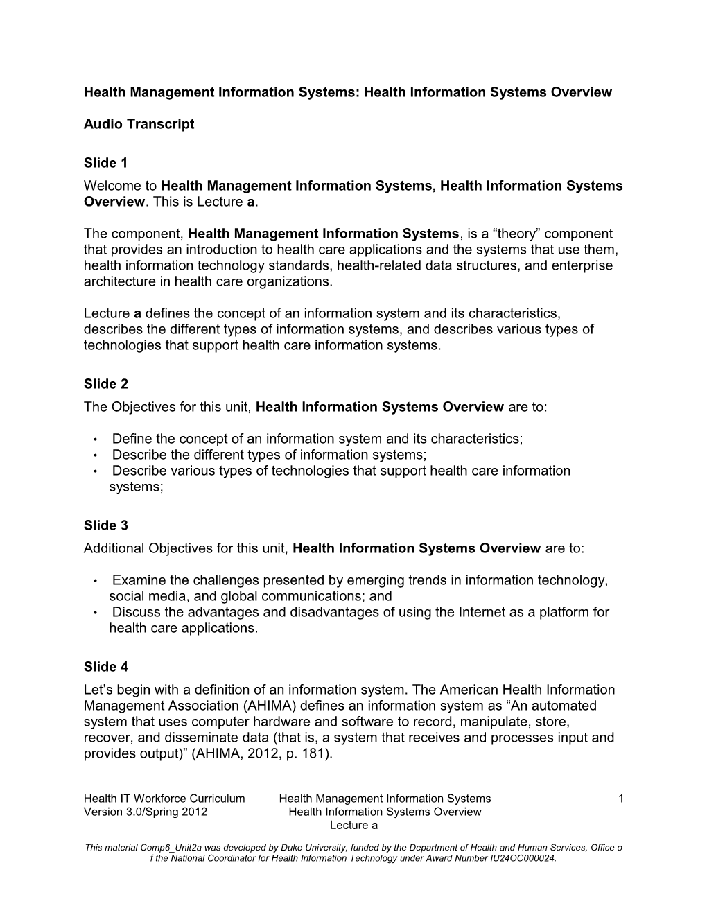 Health Management Information Systems: Health Information Systems Overview