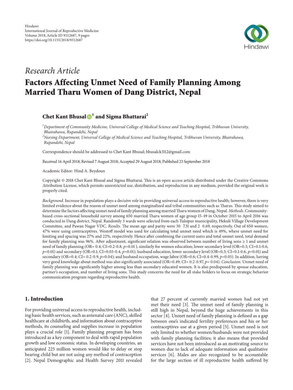 Factors Affecting Unmet Need of Family Planning Among Married Tharu Women of Dang District, Nepal