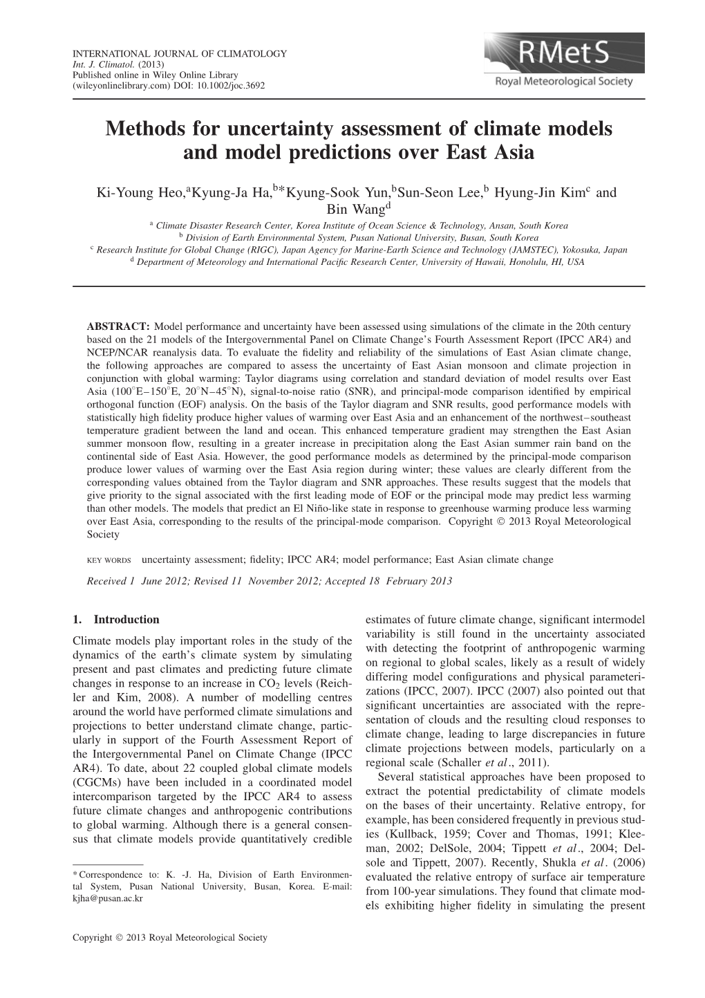 Methods for Uncertainty Assessment of Climate Models and Model Predictions Over East Asia