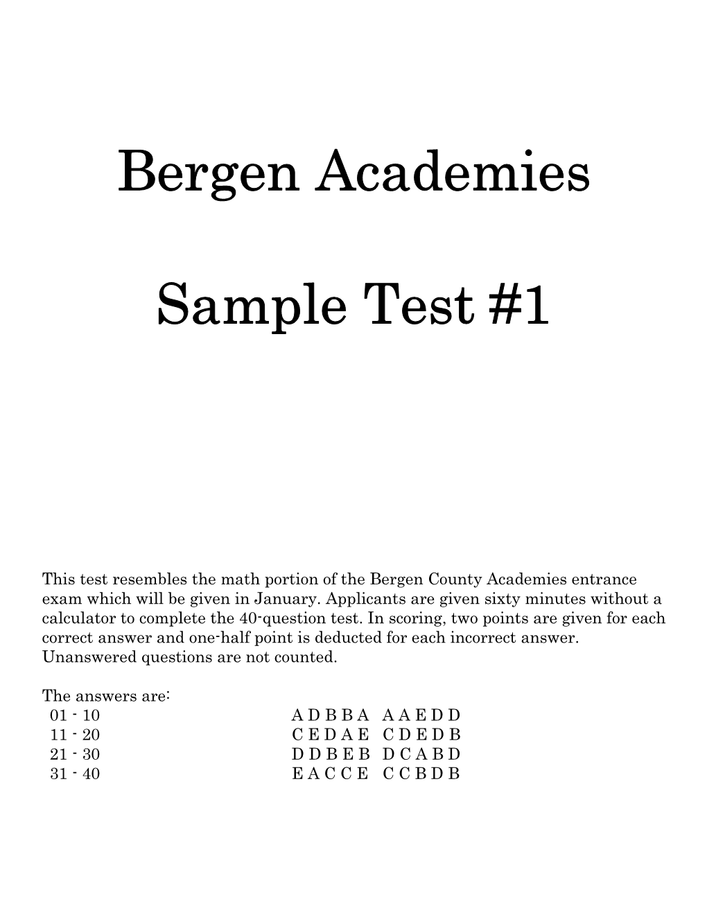 Bergen Academies Sample Test #1