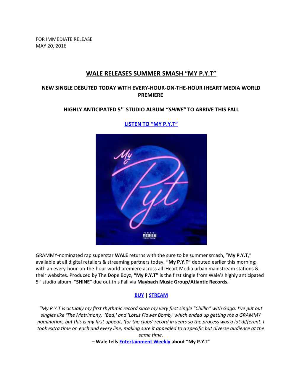 Wale Releases Summer Smash My P.Y.T