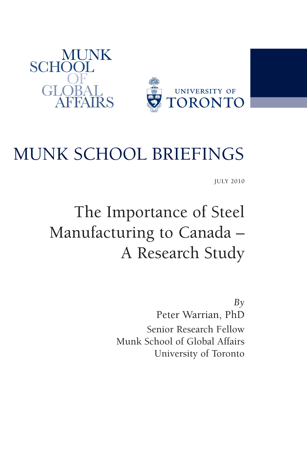 The Importance of Steel Manufacturing to Canada – a Research Study