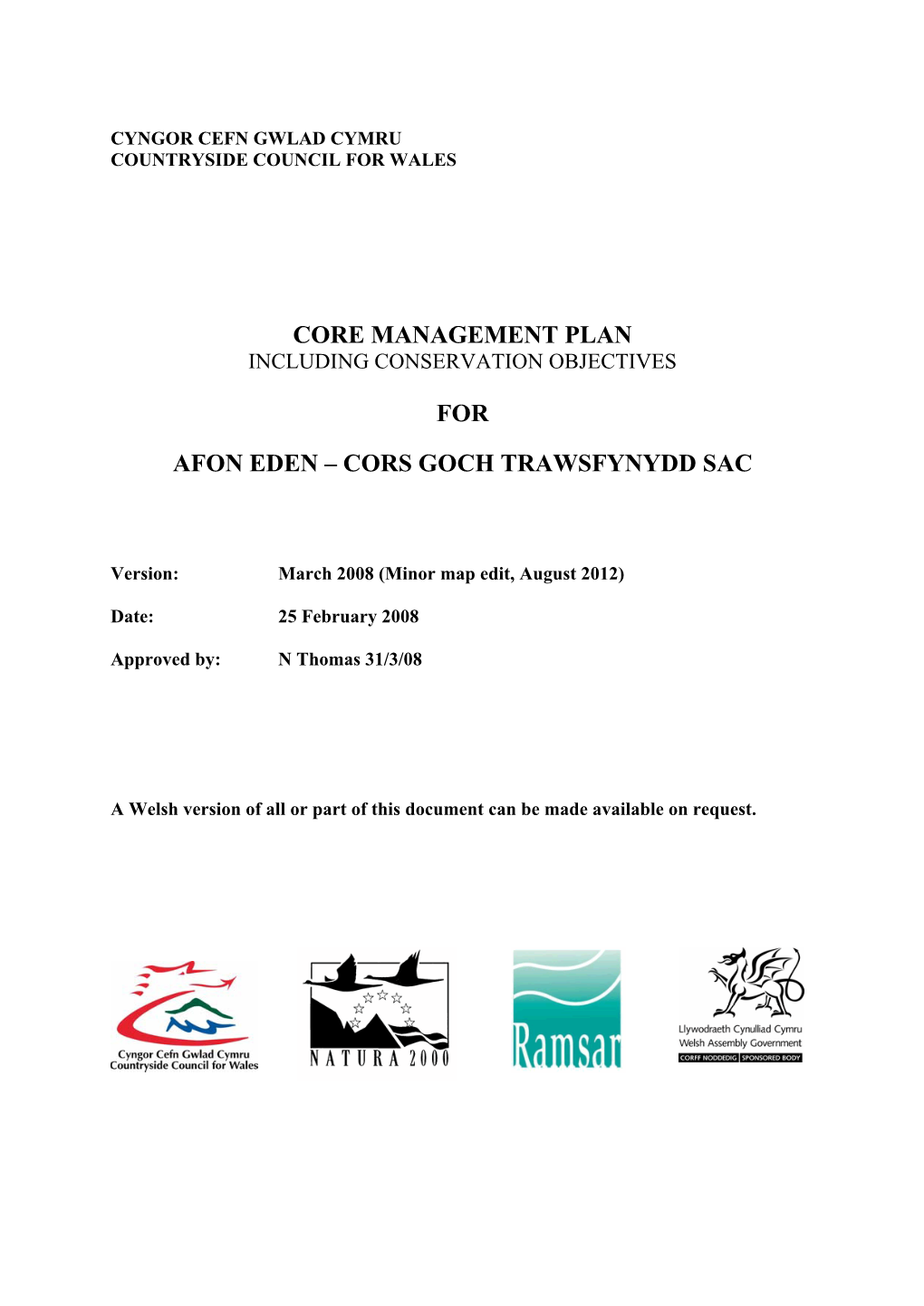 Core Management Plan for Afon Eden