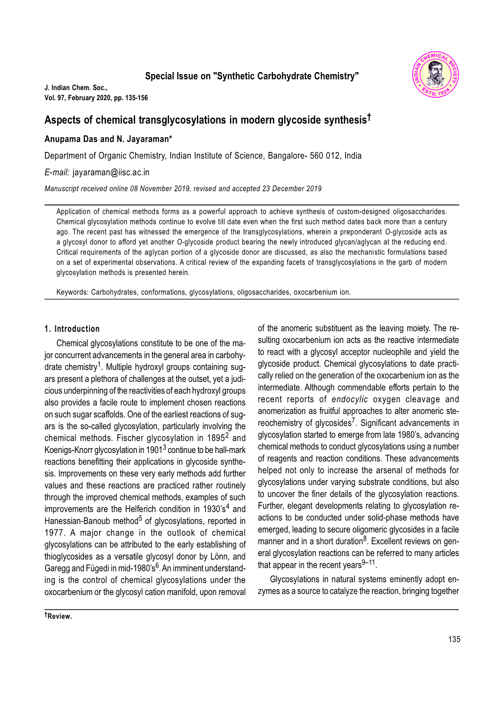 Aspects of Chemical Transglycosylations in Modern Glycoside Synthesis† Anupama Das and N