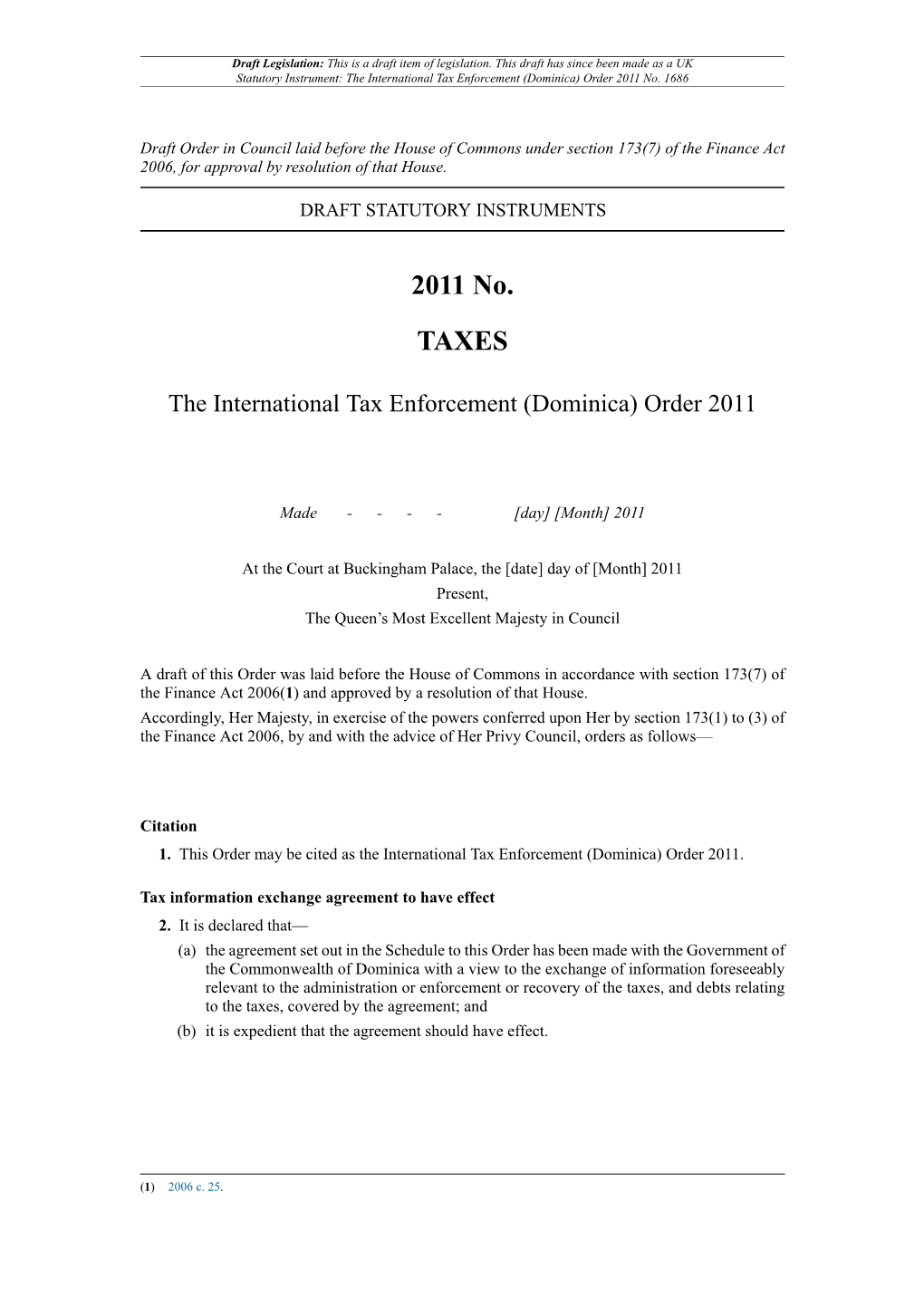 The International Tax Enforcement (Dominica) Order 2011 No