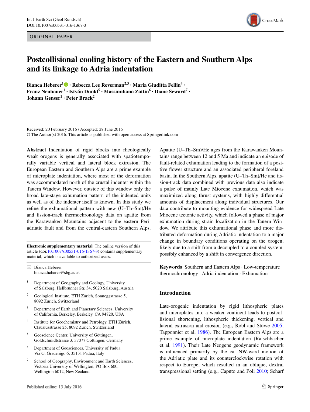 Postcollisional Cooling History of the Eastern and Southern Alps and Its Linkage to Adria Indentation