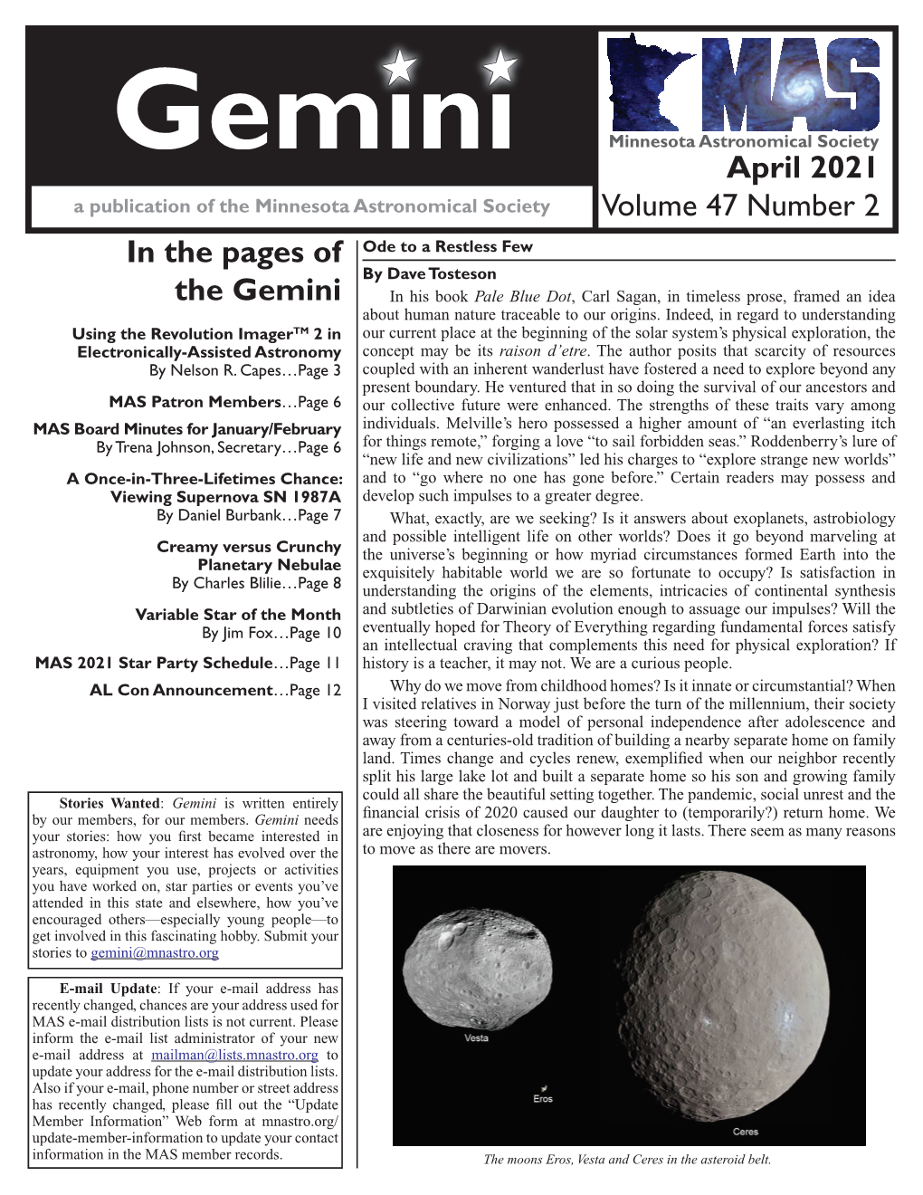 April 2021 Volume 47 Number 2 in the Pages of the Gemini