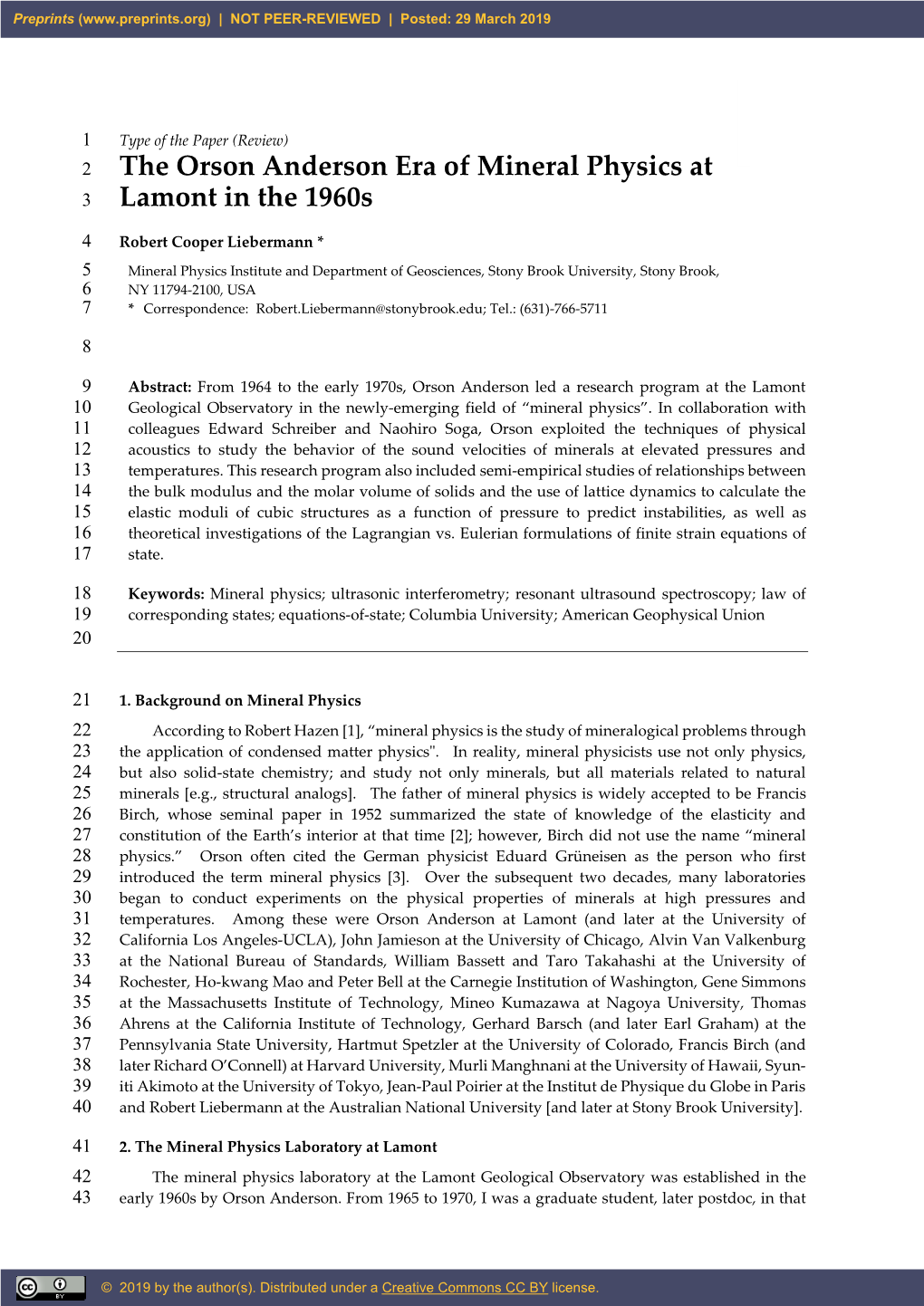 The Orson Anderson Era of Mineral Physics at Lamont in the 1960S