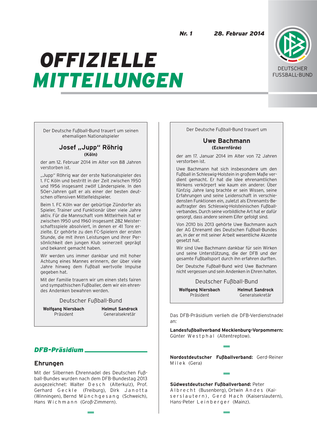 Offizielle Mitteilungen Nr. 1