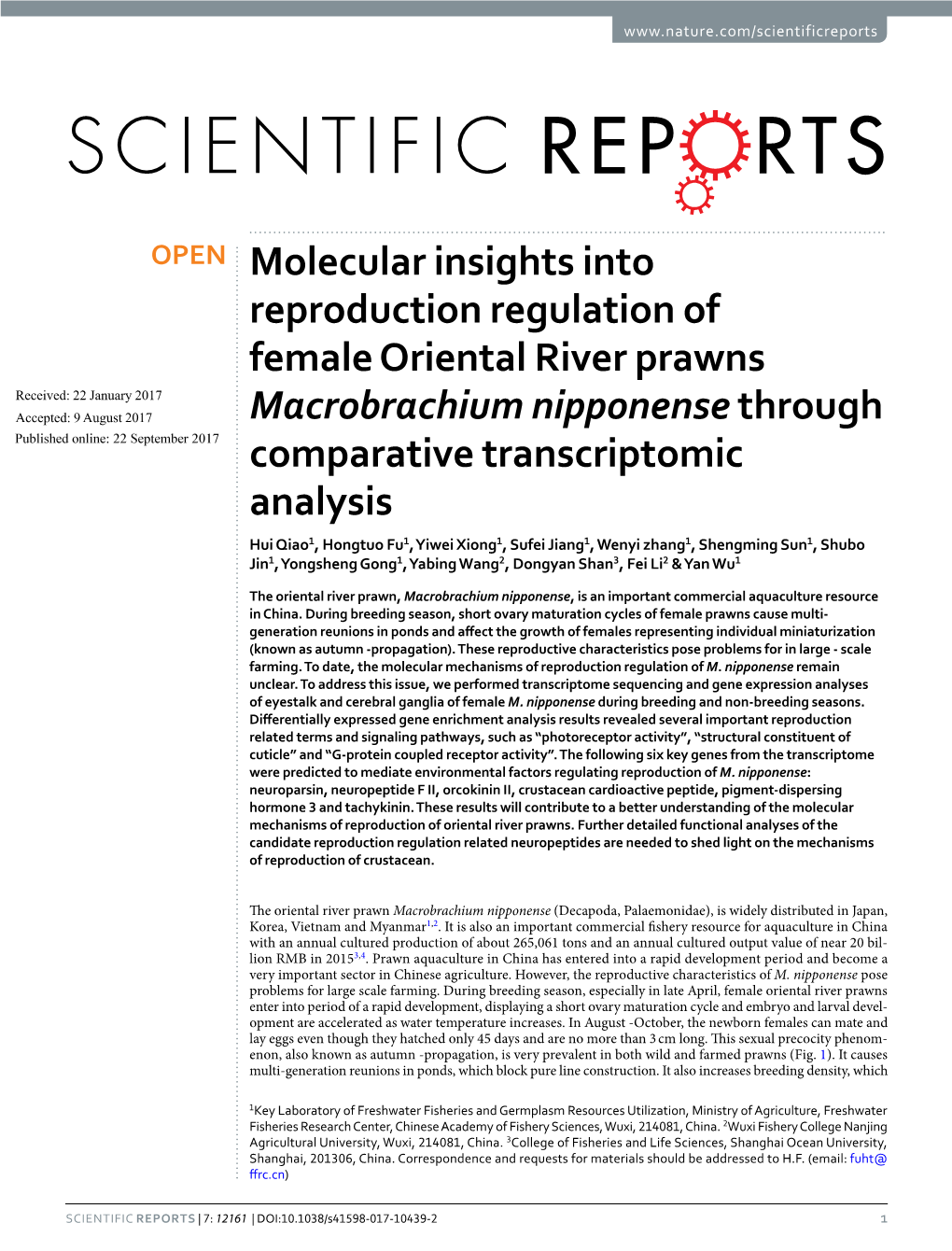 Molecular Insights Into Reproduction Regulation of Female Oriental River