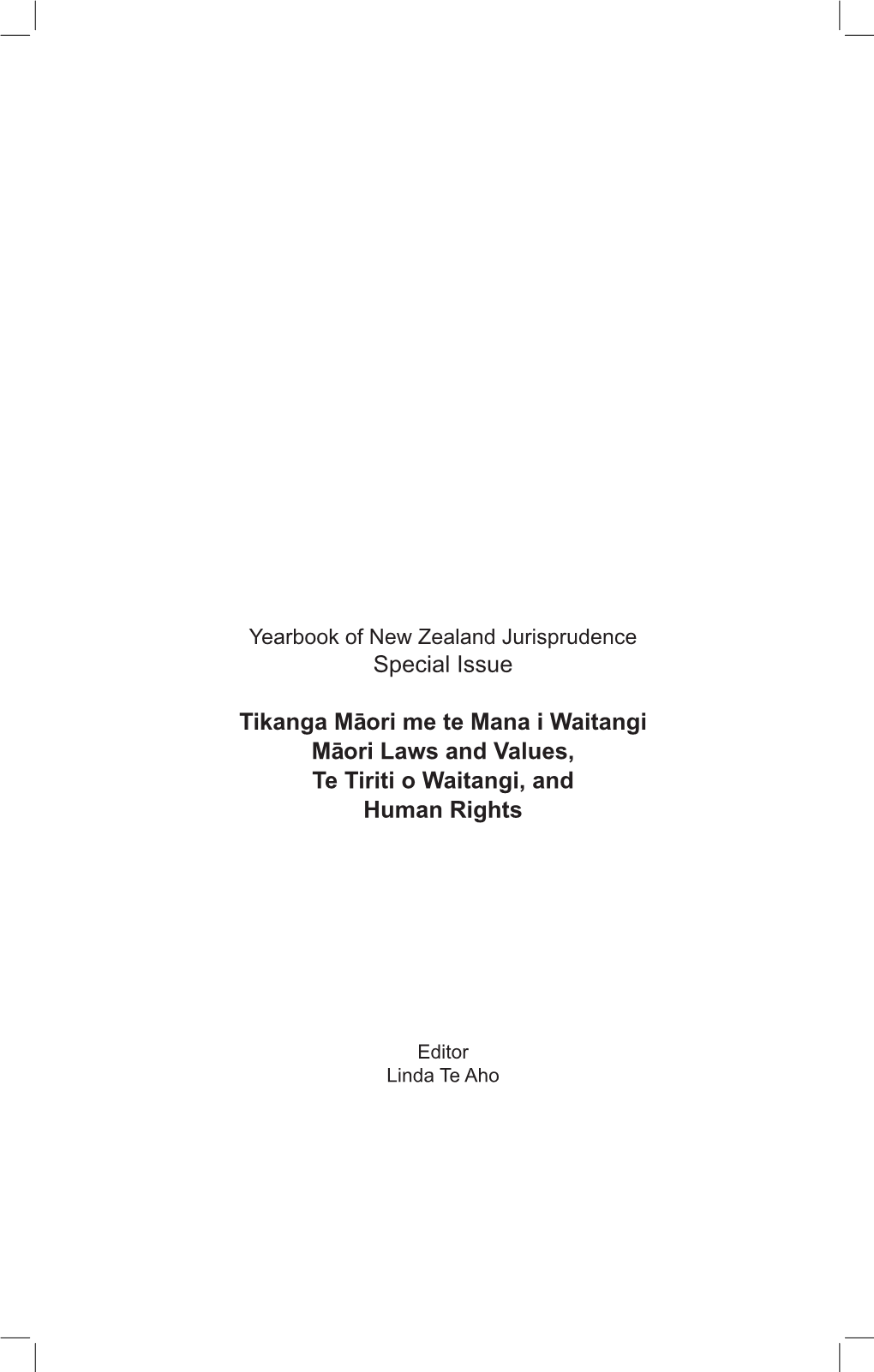 Special Issue Tikanga Maˉori Me Te Mana I Waitangi Maˉori Laws And