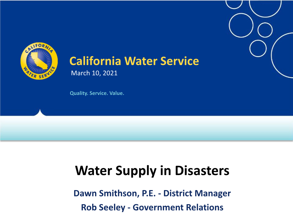 Water Supply in Disasters