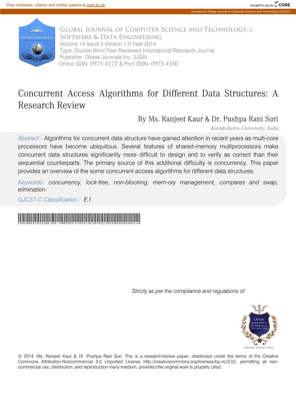 Concurrent Access Algorithms for Different Data Structures: a Research Review by Ms