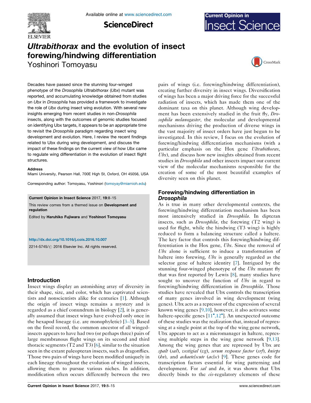 Ultrabithorax and the Evolution of Insect Forewing/Hindwing