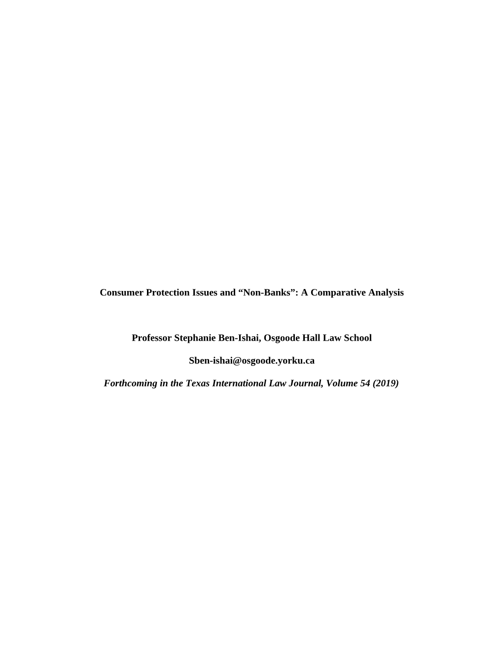 Consumer Protection Issues and “Non-Banks”: a Comparative Analysis