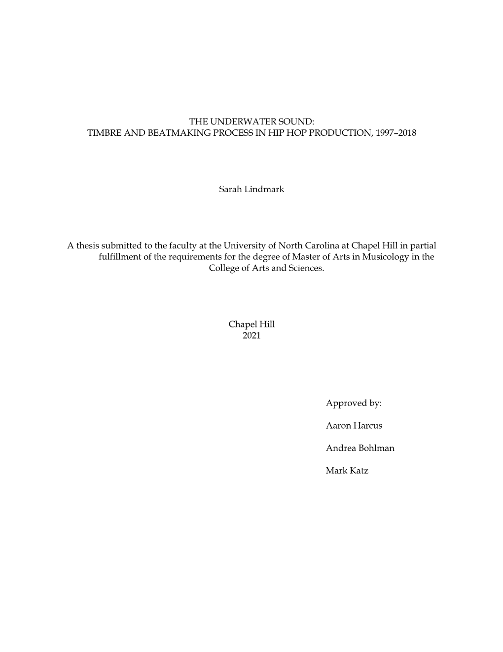 The Underwater Sound: Timbre and Beatmaking Process in Hip Hop Production, 1997–2018