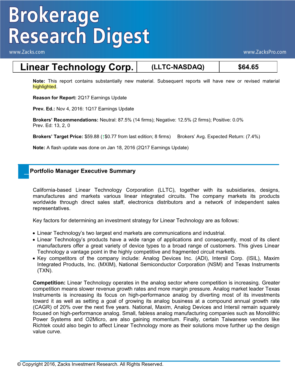 Linear Technology Corp