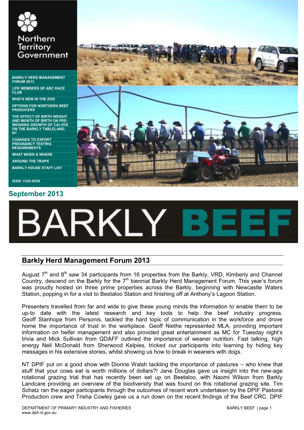 Barkly Herd Management Forum 2013 September 2013