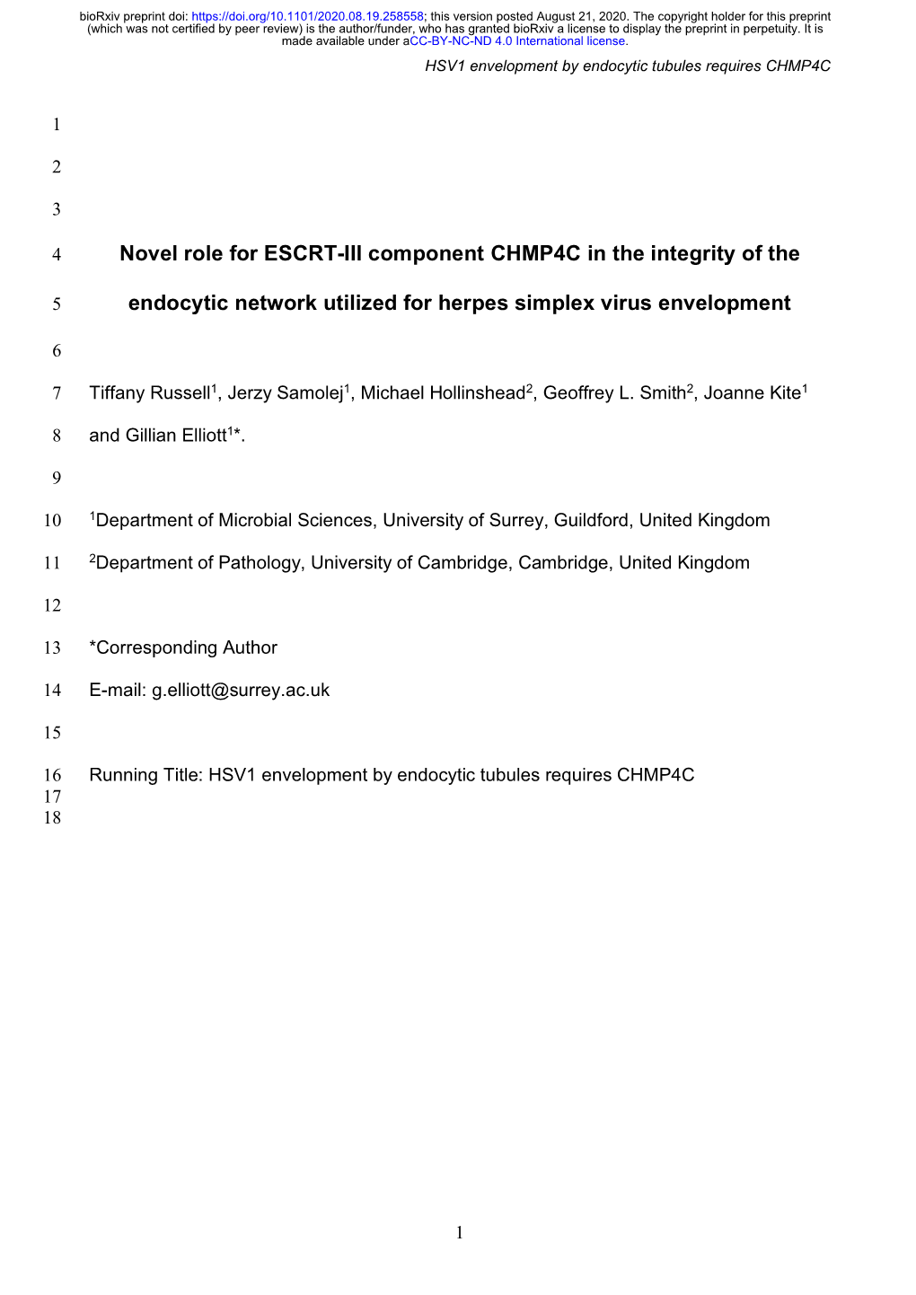 Novel Role for ESCRT-III Component CHMP4C in the Integrity of The