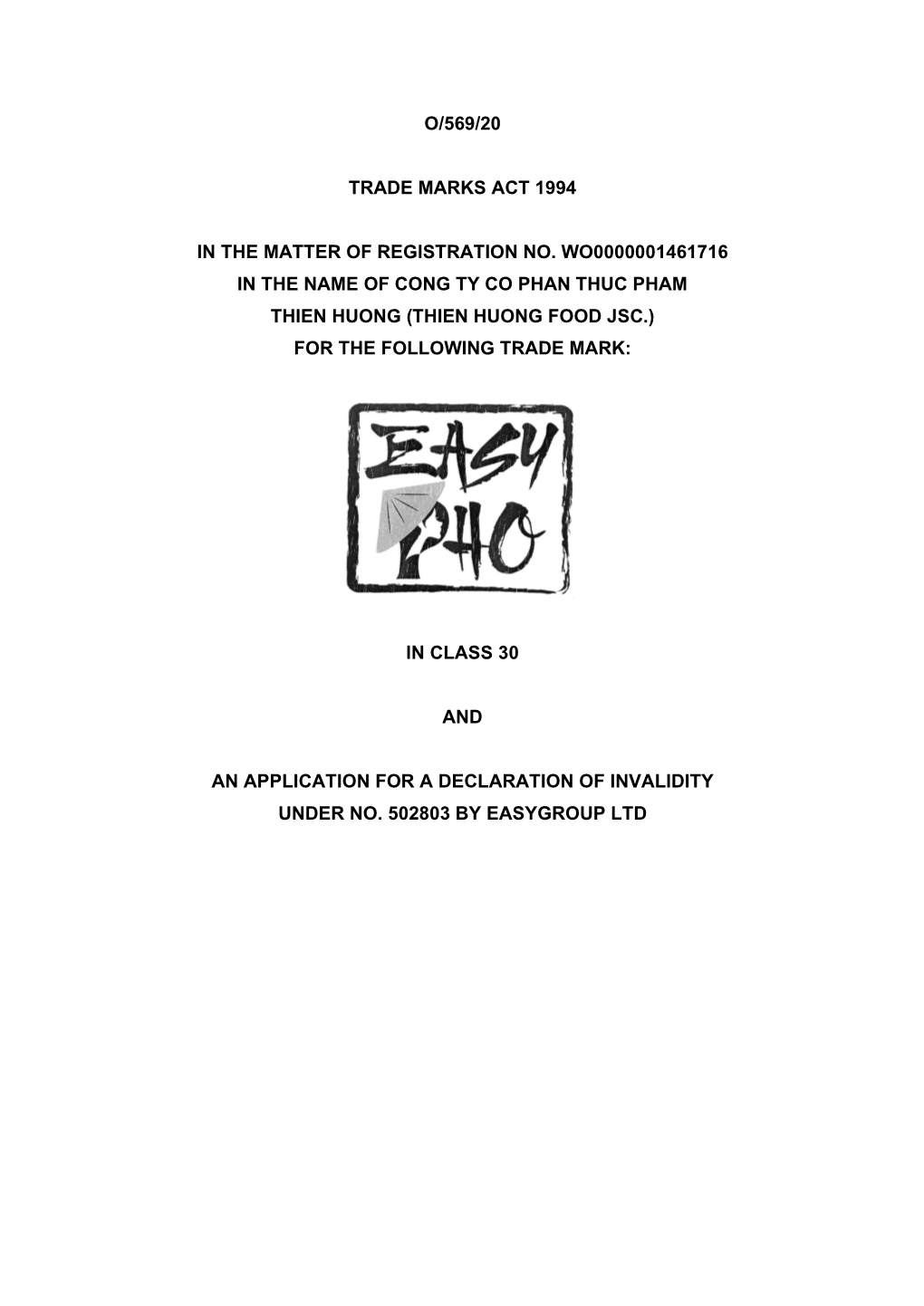 Trade Mark Inter Partes Decision O/569/20