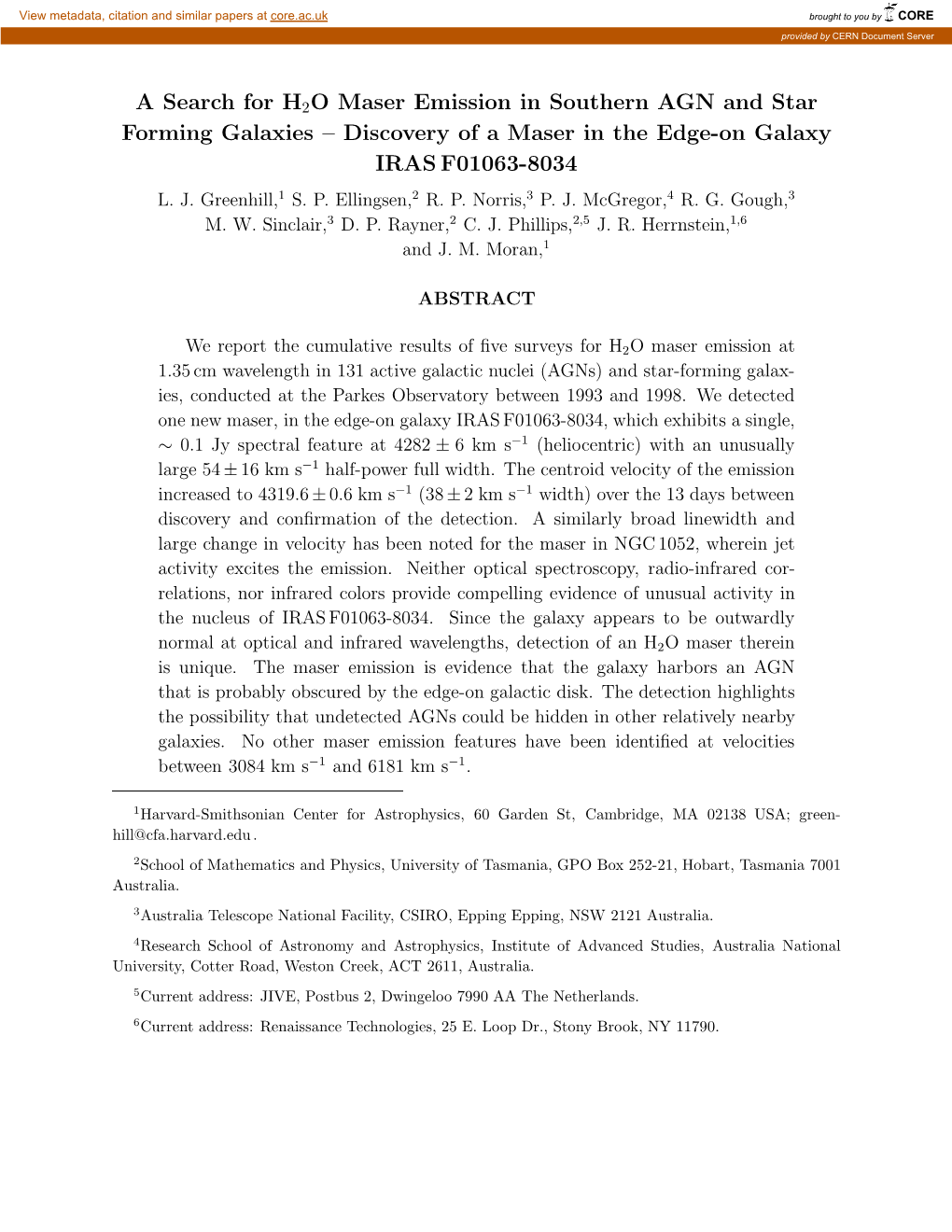 A Search for H2O Maser Emission in Southern AGN and Star Forming Galaxies – Discovery of a Maser in the Edge-On Galaxy IRAS F01063-8034 L