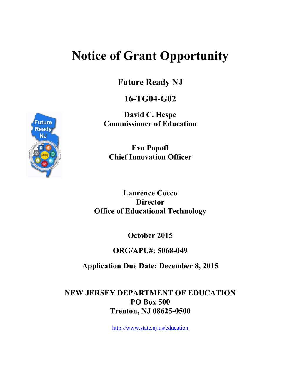 Notice of Grant Opportunity