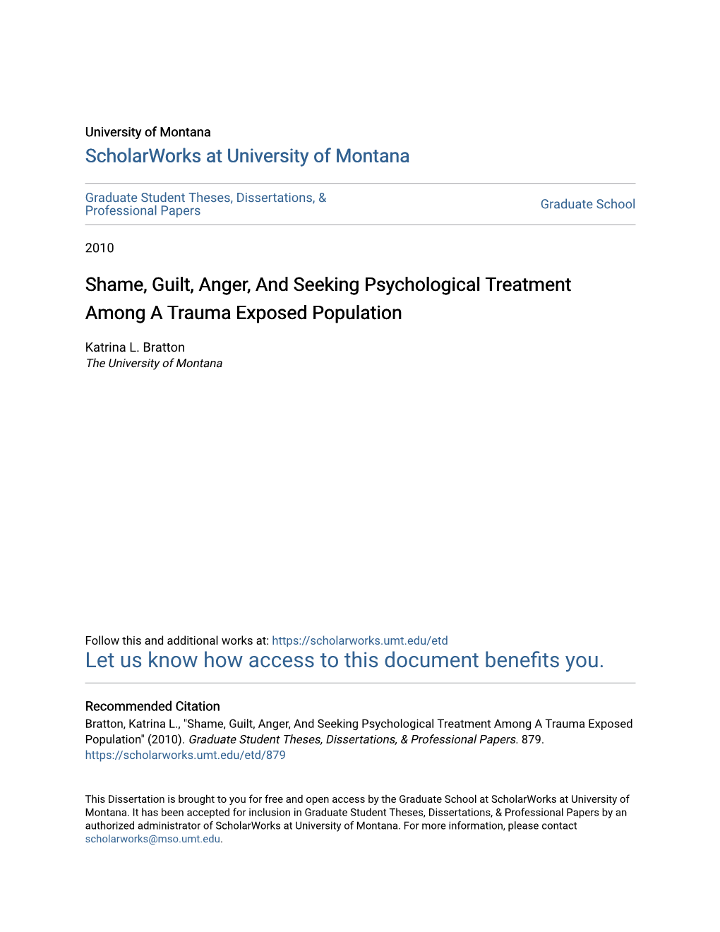 Shame, Guilt, Anger, and Seeking Psychological Treatment Among a Trauma Exposed Population