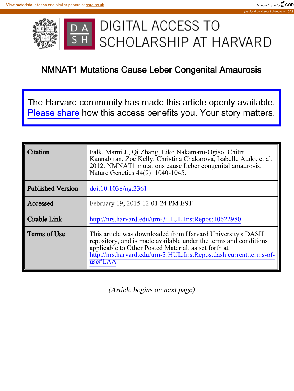 NMNAT1 Mutations Cause Leber Congenital Amaurosis the Harvard