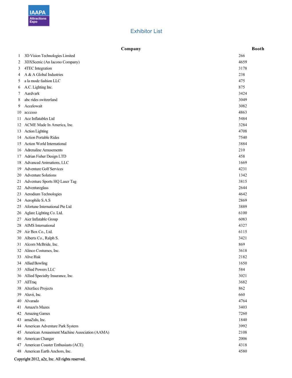 Exhibitor List