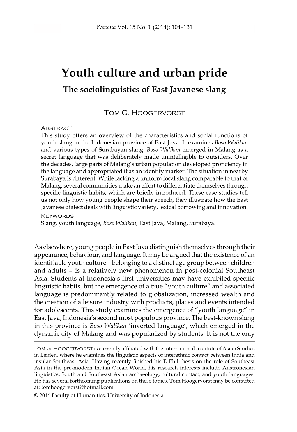 Youth Culture and Urban Pride 105