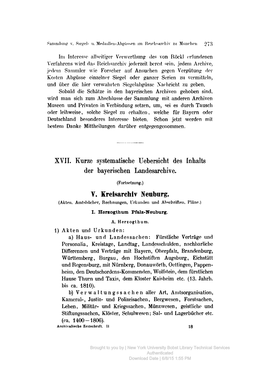 XVII. Kurze Systematische Uebersicht Des Inhalts Der Bayerischen Landesarchive