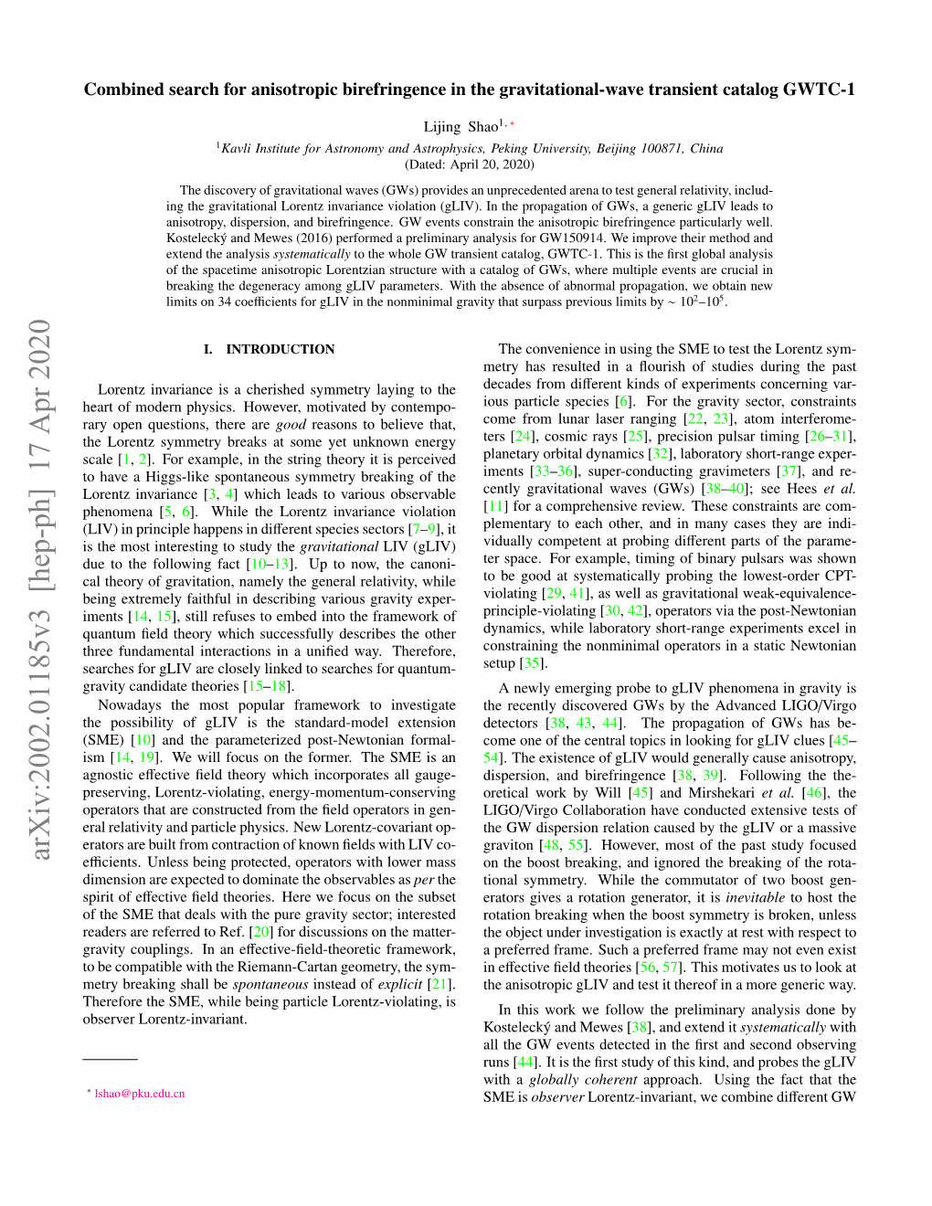 Arxiv:2002.01185V3 [Hep-Ph] 17 Apr 2020 Eﬃcients