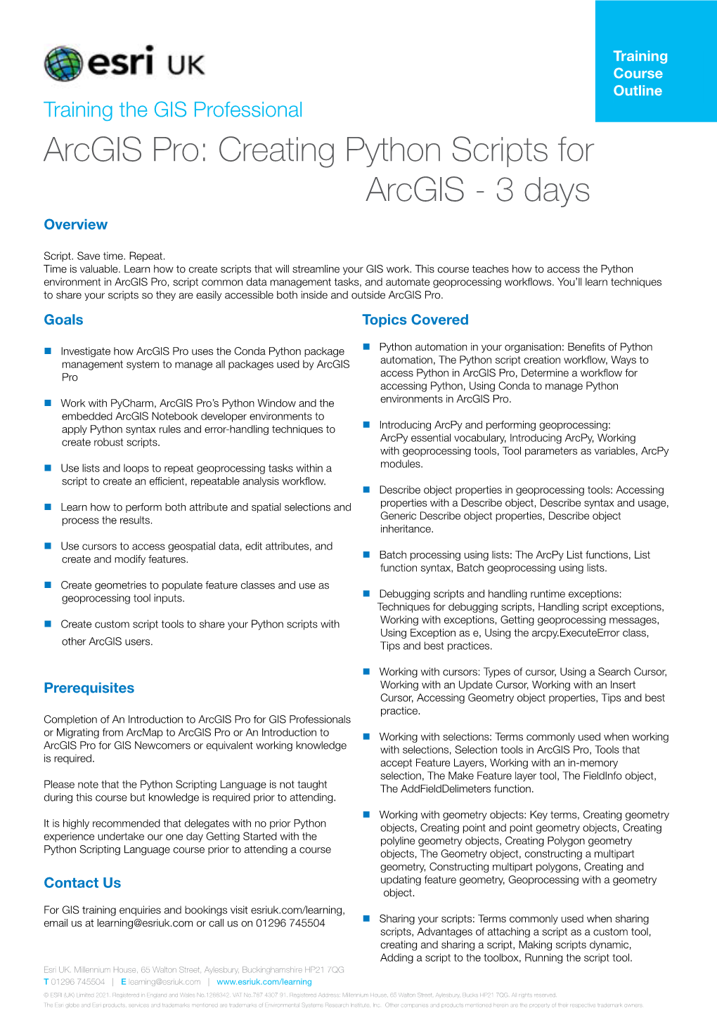 Arcgis Pro: Creating Python Scripts for Arcgis - 3 Days Overview