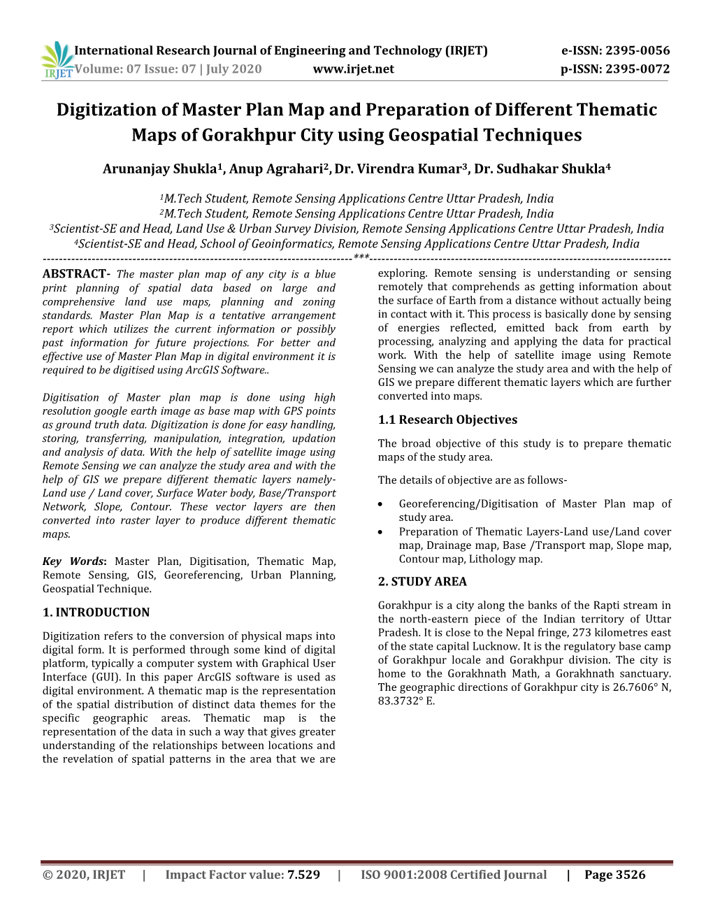 Digitization of Master Plan Map and Preparation of Different Thematic Maps of Gorakhpur City Using Geospatial Techniques