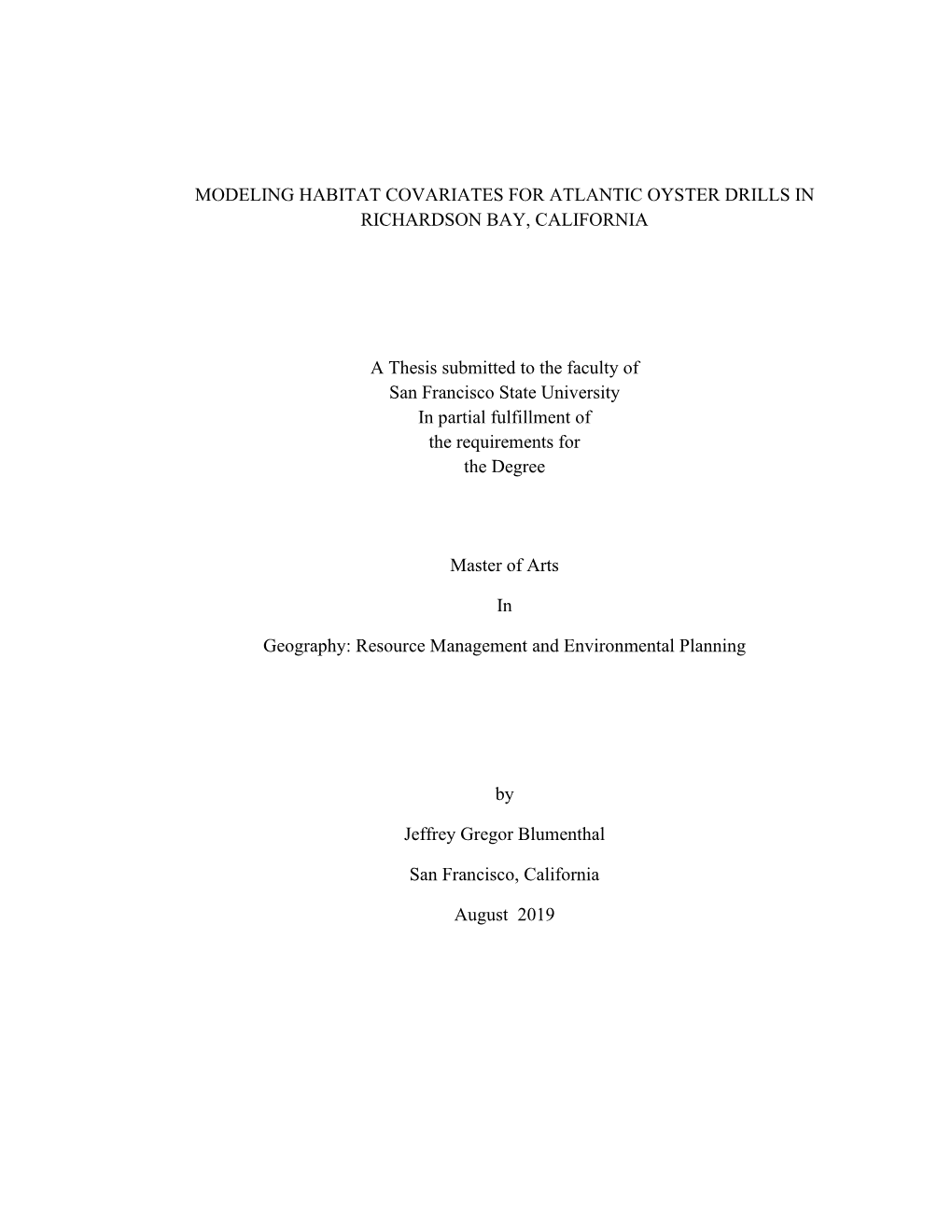 Modeling Habitat Covariates for Atlantic Oyster Drills in Richardson Bay, California