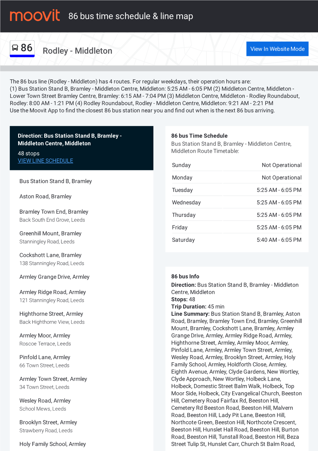 86 Bus Time Schedule & Line Route