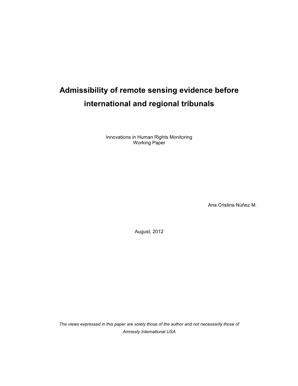 Admissibility of Remote Sensing Evidence Before International and Regional Tribunals