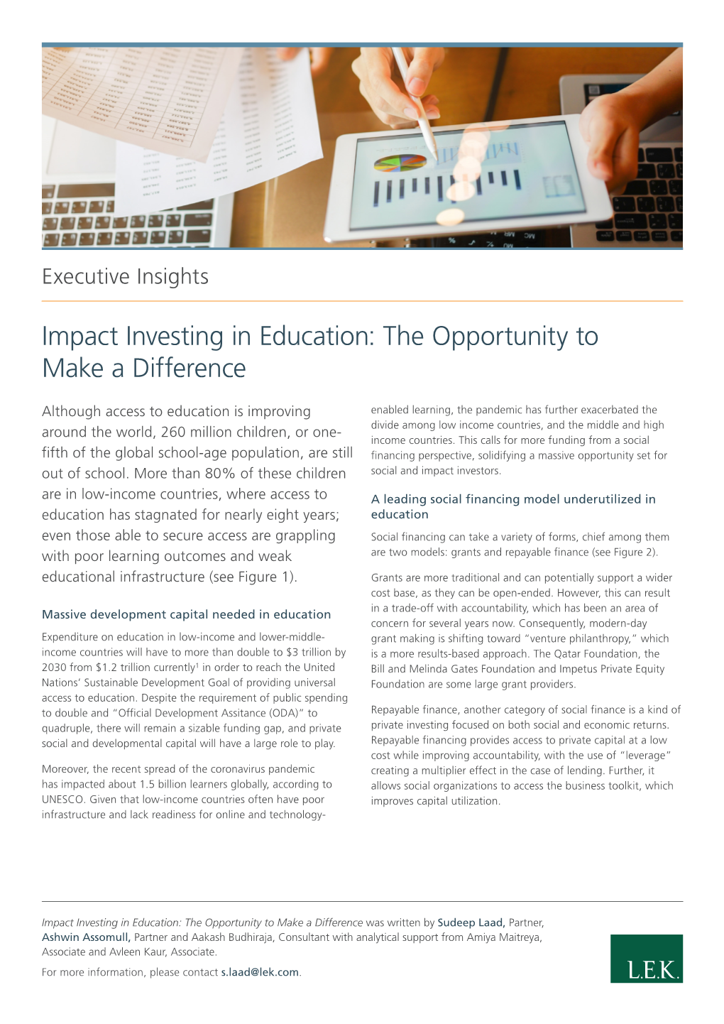 Impact Investing in Education: the Opportunity to Make a Difference