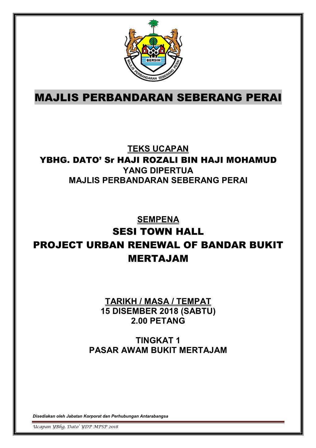 Sesi Town Hall Project Urban Renewal of Bandar Bukit Mertajam
