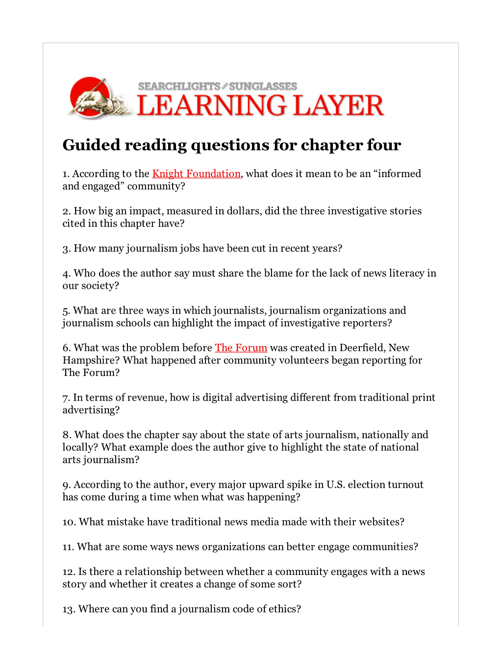 Guided Reading Questions for Chapter Four