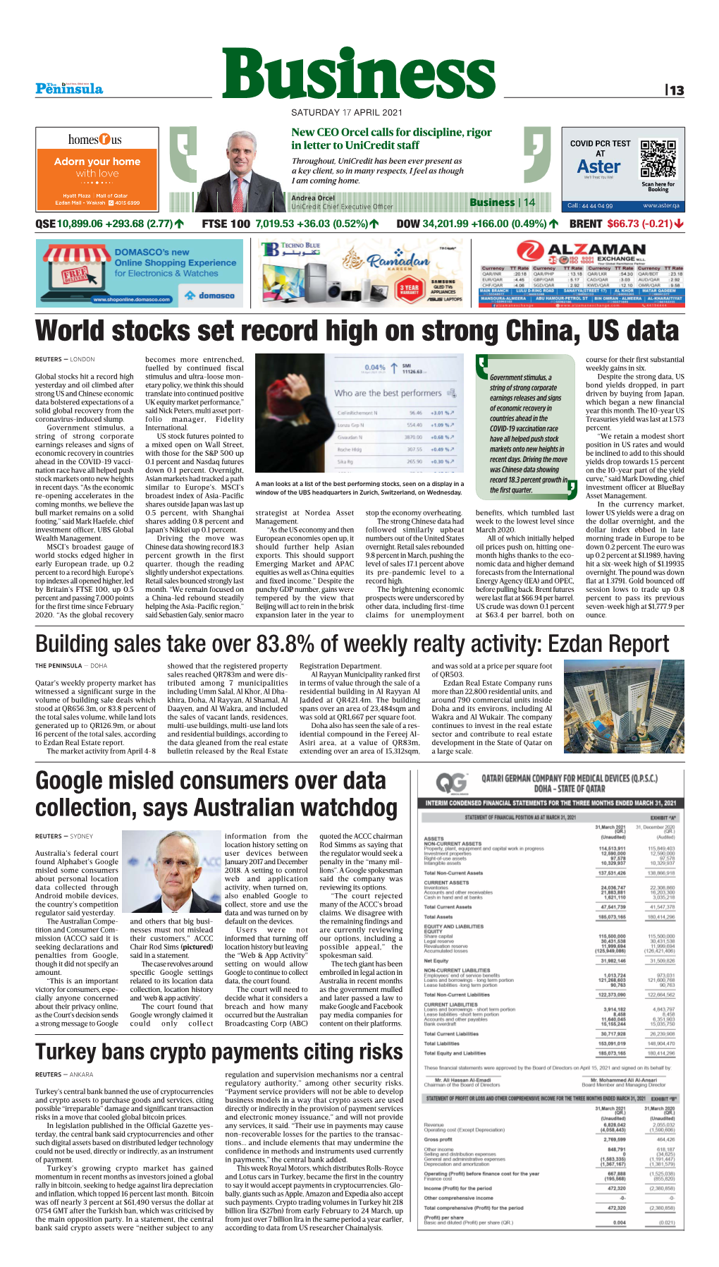 World Stocks Set Record High on Strong China, US Data