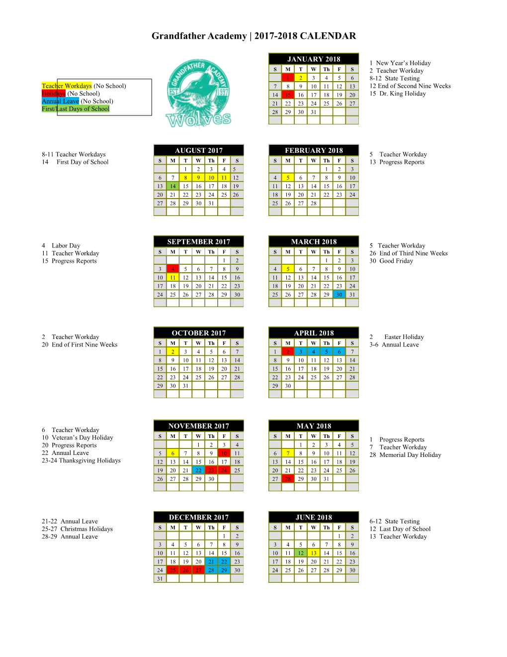 2017-18 Yearly School Calendar - Calendarlabs.Com s9